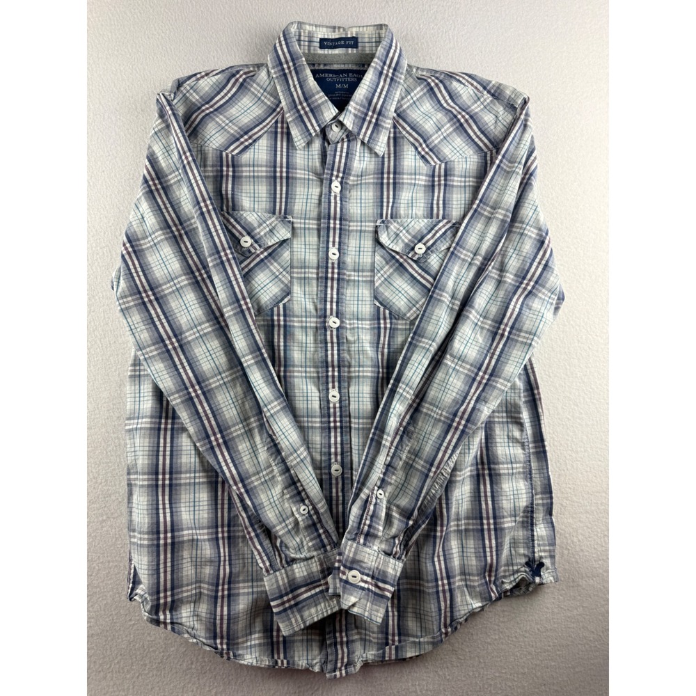 American Eagle Outfitters Mens Vintage Fit Plaid Western Button Down Shirt M